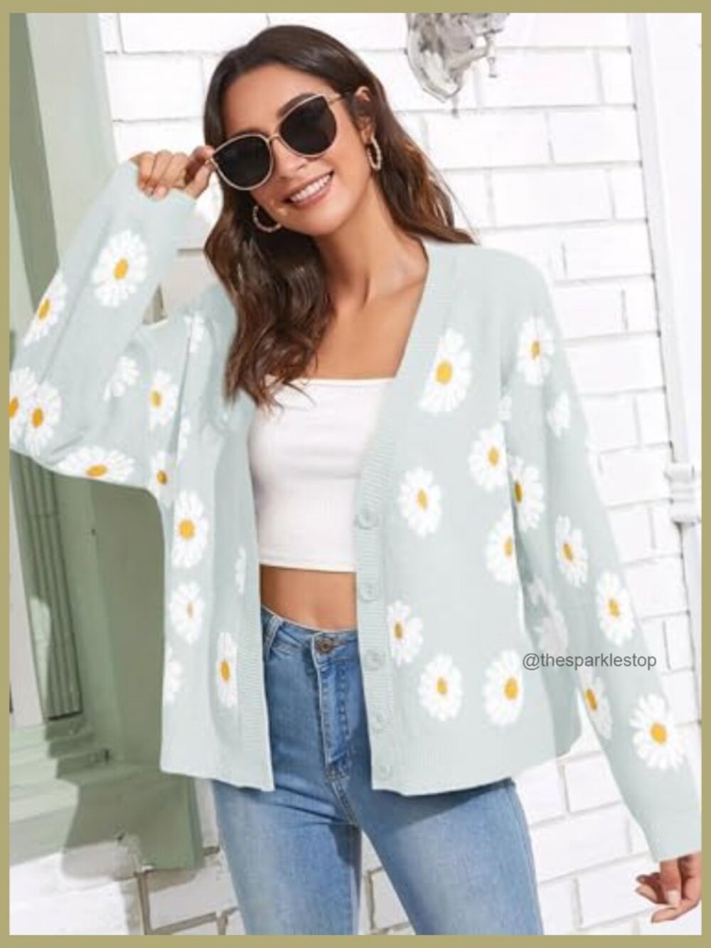 Floral Print Long Sleeve Open Front Cardigan V-Neck Knit Sweater - Picture 2 of 5